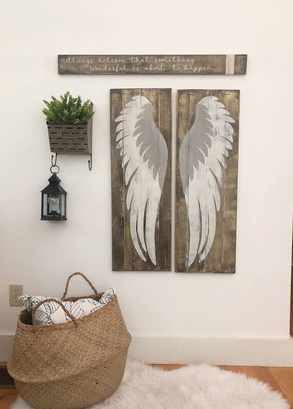Angel Wings Wall Decor Wood Large Wing Art Always Believe That Something Wonderful Is About To Happen