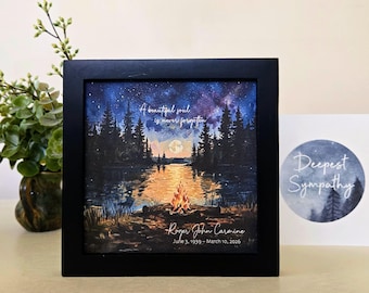 Personalizable Memorial Night Sky Camping-Theme Painting (5.75") & Gift Card, Optional Chime