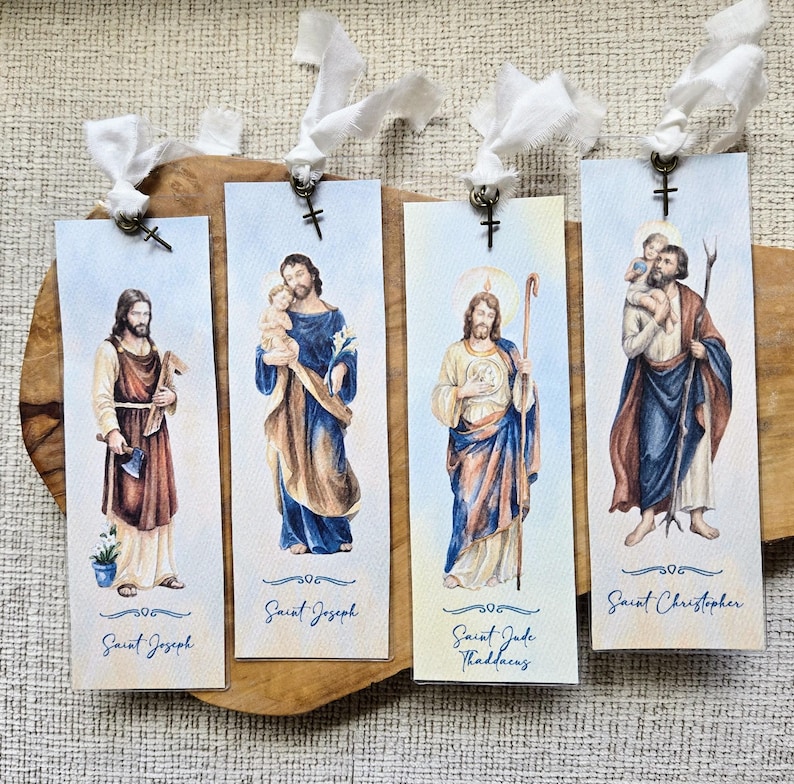 Personalizable Male Patron Saints Watercolor Bookmark & Gift Card ...