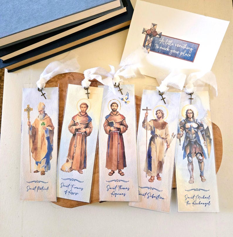 Personalizable Male Patron Saints Watercolor Bookmark & Gift Card ...