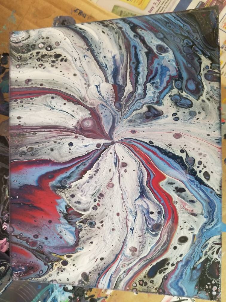 Neon Space Abstract Acrylic Painting 16x20 Wrapped Canvas Board, One of a  Kind 