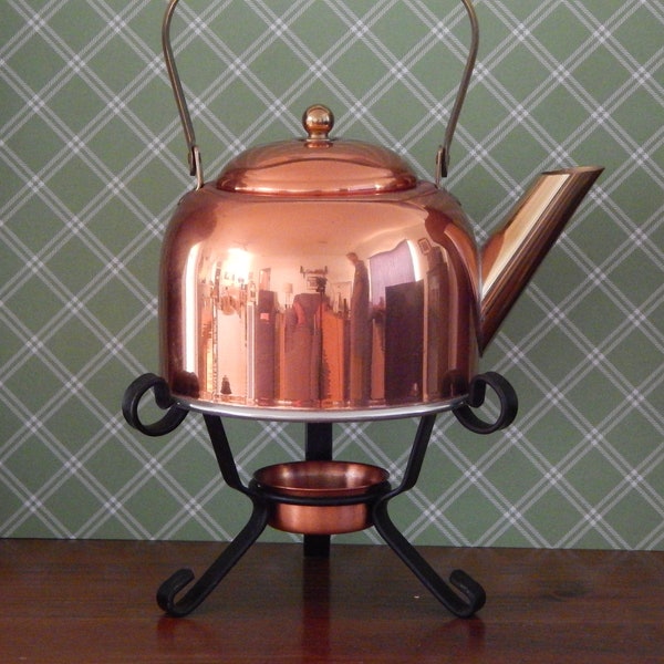 Copper Teapot With Iron Stand Etsy