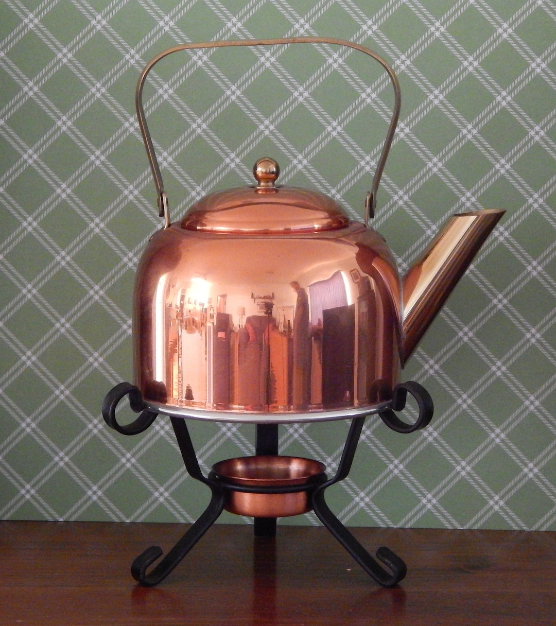 Coppercraft Guild Vintage Copper Teapot, on Iron Stand With Copper