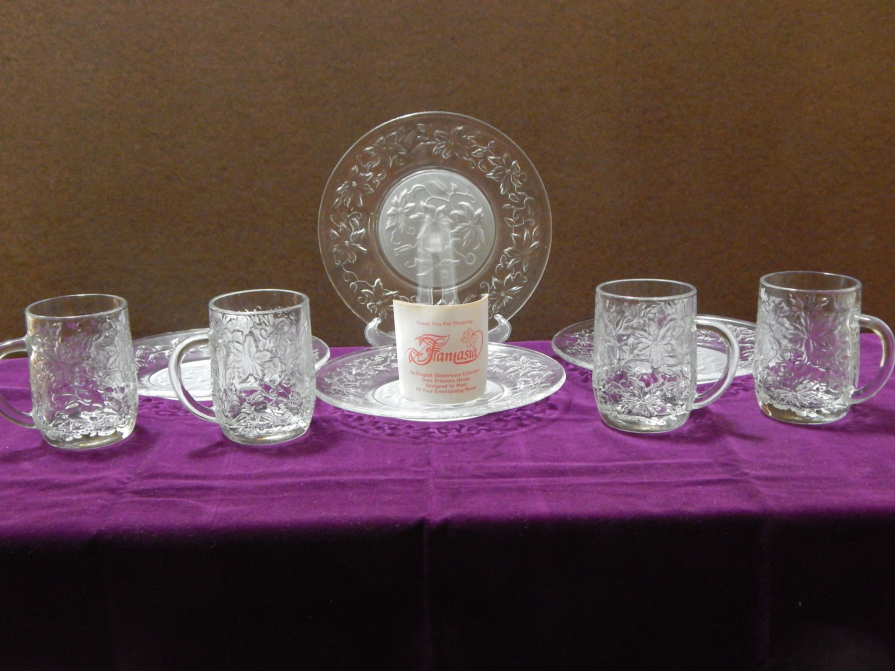 Princess House Fantasia Crystal Set of 4 Luncheon Plates and Set