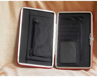 Leatherette hard frame clutch ladies wallet,