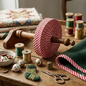 Red white stripe 3+ yard rolls, 1/2" double fold bias tape, quilt binding fabric trim, face mask, sewing supplies