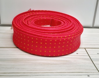 Gold pindots on Red, 3+ yard rolls, 1/2" double fold bias tape, quilt binding fabric trim, face mask, sewing supplies