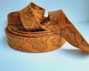Camel Paisley floral, 3+ yard rolls, 1/2" double fold bias tape, 1" single fold, quilt binding fabric trim, face mask, sewing supplie