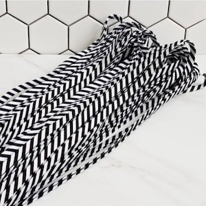 Black white striped 1/4&quot; wide double fold biastape, tiny binding, garment tape,