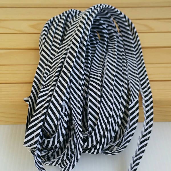 NEW Piping 3+ yards of black white stripe 1/2" wide w/ 1/8" cotton cording