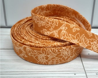 Caramel floral, 3+ yard rolls, 1/2" double fold bias tape, quilt binding fabric trim, face mask supplies