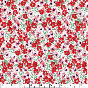 1.25&quot; traditional Quilt Style binding (raw edge), RED floral, bias tape, 3+ yards blanket binding,