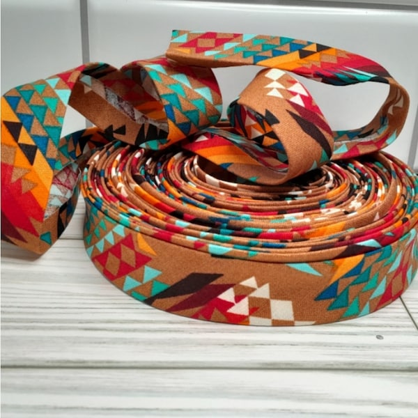 Southwest print, 3+ yard rolls, 1/2" double fold bias tape, quilt binding fabric trim, face mask supplies