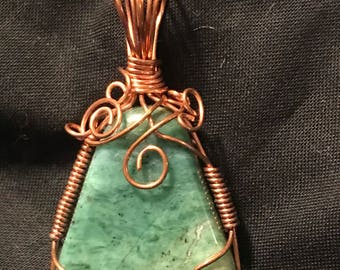Real Jade wire wrapped necklace pendant