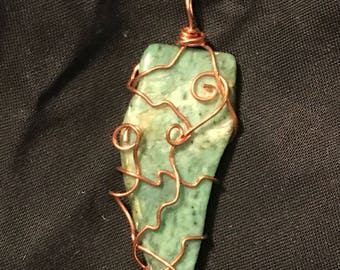 Real Jade wire wrapped necklace pendant