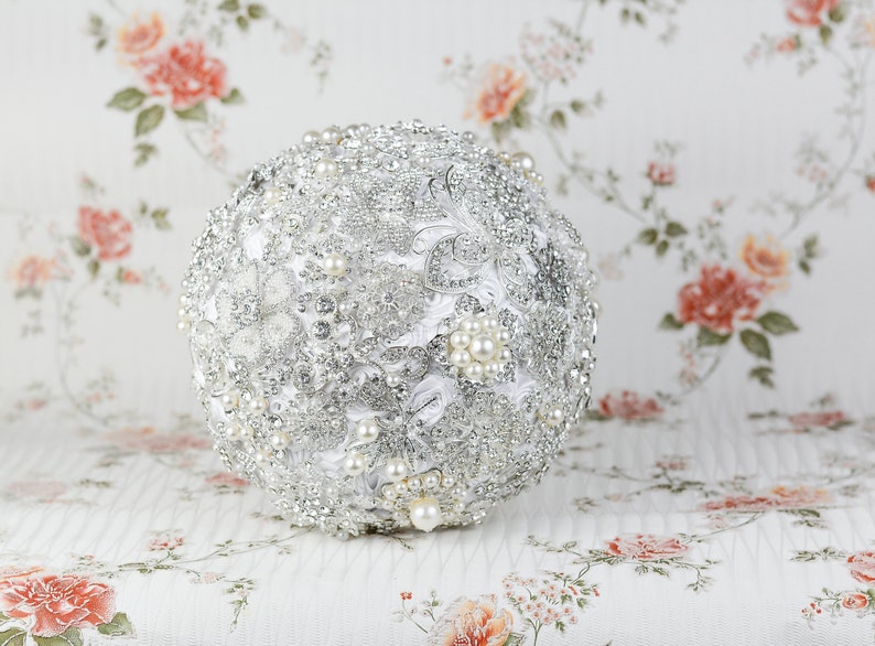 Natural Touch Off White Roses Crystals Rhinestones Silk Wedding Bouquet