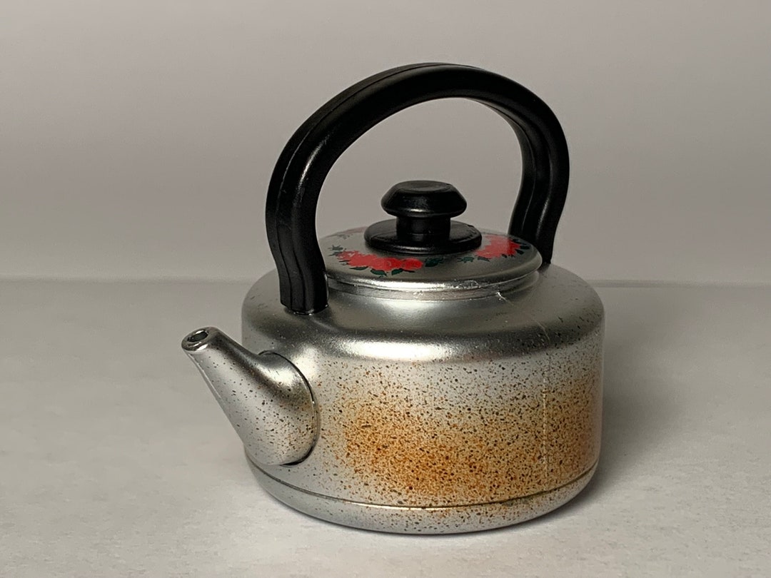 Silver burnt Tea Kettle Die Cast Model Figurine Etsy