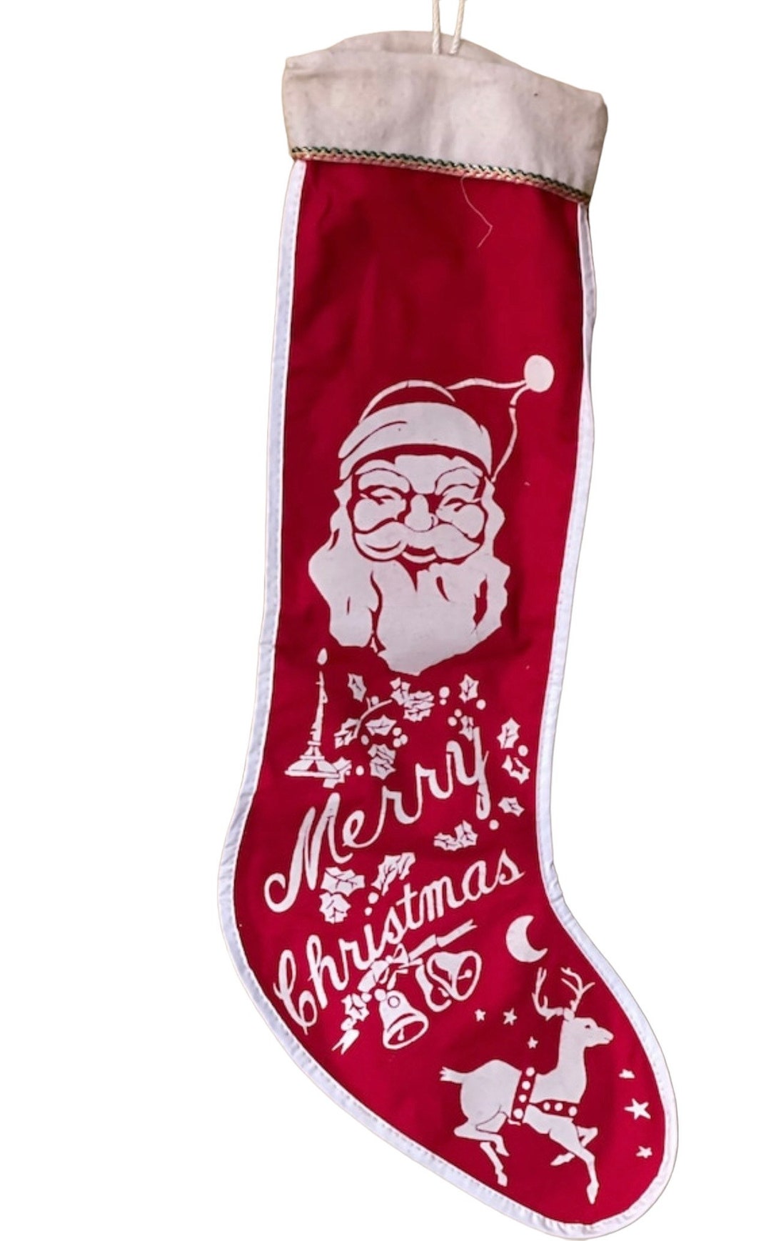 Vintage Christmas Stocking Vintage Felt Stocking Stenciled Etsy