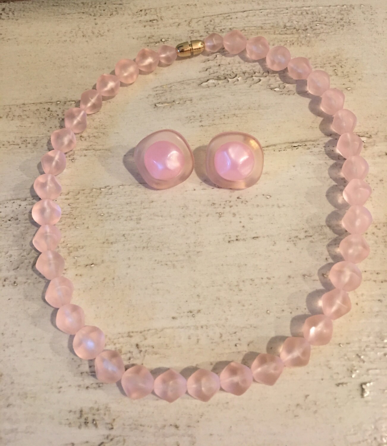 Vintage Pink Necklace and Earring Set Costume Jewelry Pale Etsy