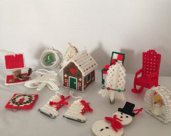 12 Vintage Cross Stitch Ornaments, Vintage Ornaments, Vintage Christmas Decor
