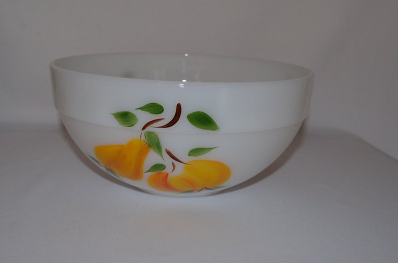 Anchor Hocking Fire-King Ware Fruit Mixing Bowl Hand Painted Decorative Bowl Milkglass