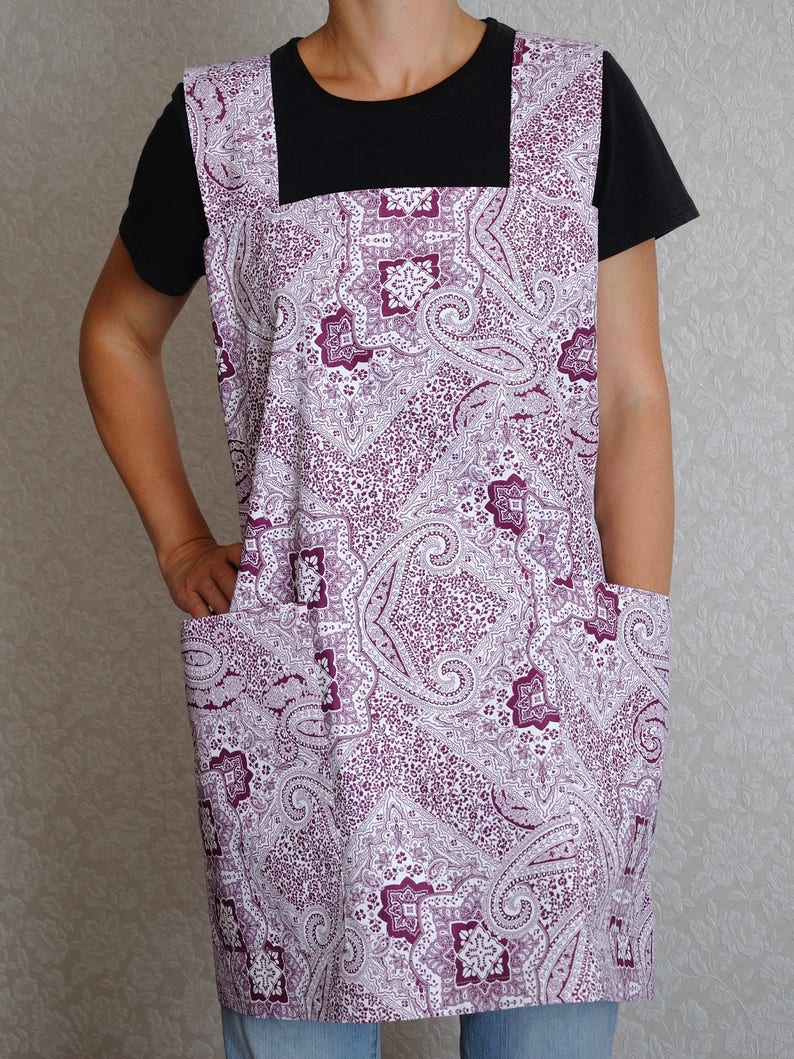 Wife gift for wife Apron dress Square Cross Back Apron Full apron Pinafore Apron No tie apron Cotton apron Kitchen apron Mother gift for mom image 7