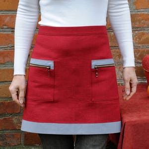 Half apron Linen Cafe apron Natural Linen Apron Baking Apron Red Kitchen Apron Hostess aprons Womens Aprons Wrap apron bistro apron mom gift