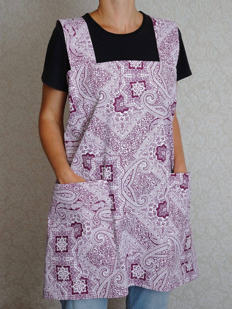 Wife gift for wife Apron dress Square Cross Back Apron Full apron Pinafore Apron No tie apron Cotton apron Kitchen apron Mother gift for mom imagem 5