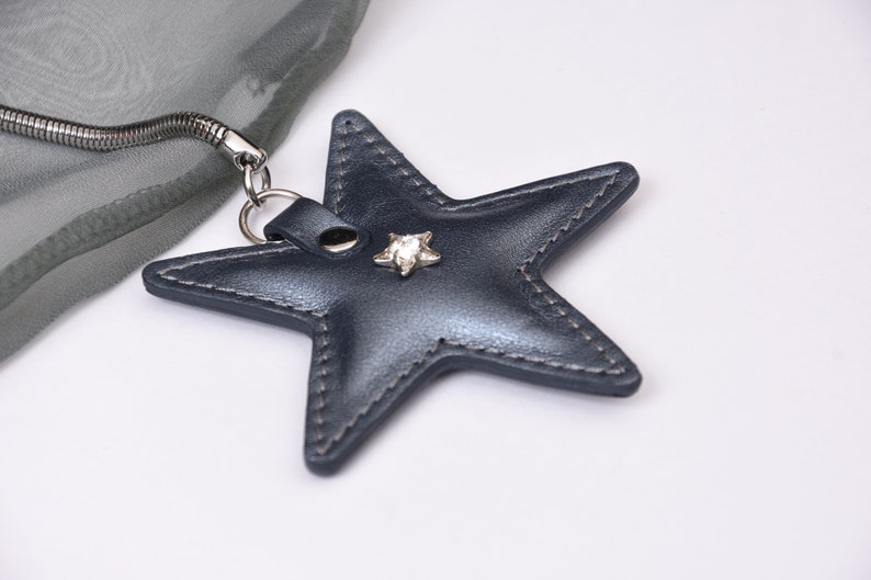 Leather keyring star purse charm star key chain leather keychain for women bag charm gift for women charm for bag on clip zipper fastener image 5