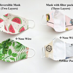 Non Medical Cloth Mask Middle size Fitted Face Mask with Nose wire Reusable Linen Cotton Adults Mask Kids Mask Butterfly Washable Reversible image 3