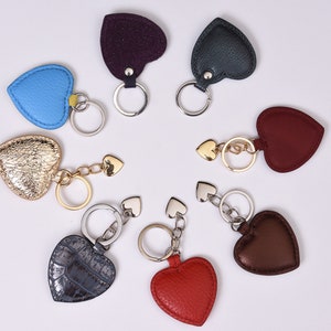 Cherry heart keychain leather Keyring Heart Keyring Brown Heart Womens Key Chain Leather keychain Gift for her Gift for women Leather heart