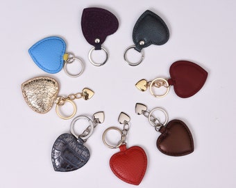 Cherry heart keychain leather Keyring Heart Keyring Brown Heart Womens Key Chain Leather keychain Gift for her Gift for women Leather heart