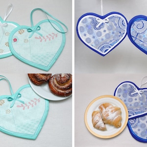 Heart Potholders Fabric potholders Cute Pot Holders Oven hot pad Cooking gifts Quilted Potholders Mom Gift Unique Hot Pads Hostess gift