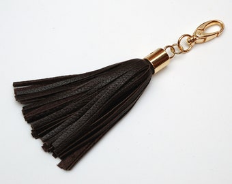 Black Brown leather bag tassel charm tassel for bag on clip leather keychain women bag keychain tassel accessory key chain zipper fastener