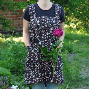 garden apron womens aprons japanese apron cross back apron full apron long pinafore no tie apron cotton apron pockets women kitchen apron