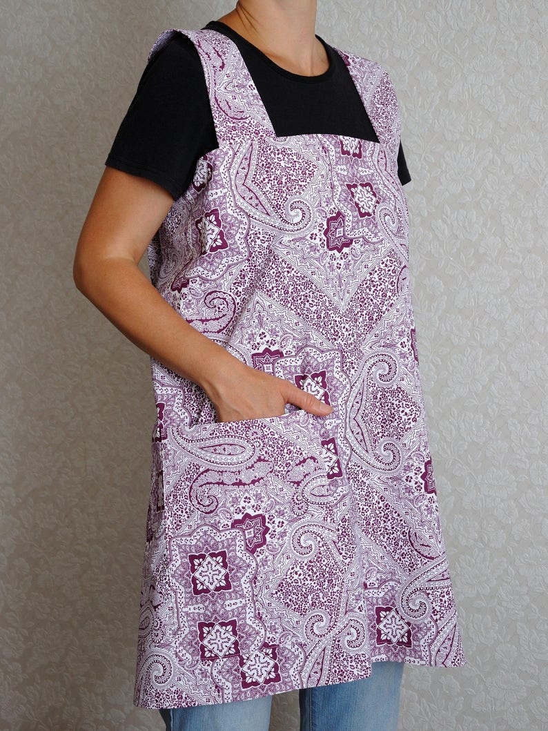 Wife gift for wife Apron dress Square Cross Back Apron Full apron Pinafore Apron No tie apron Cotton apron Kitchen apron Mother gift for mom image 6