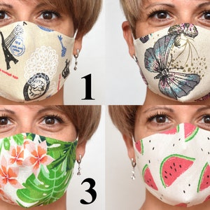 Non Medical Cloth Mask Middle size Fitted Face Mask with Nose wire Reusable Linen Cotton Adults Mask Kids Mask Butterfly Washable Reversible image 4