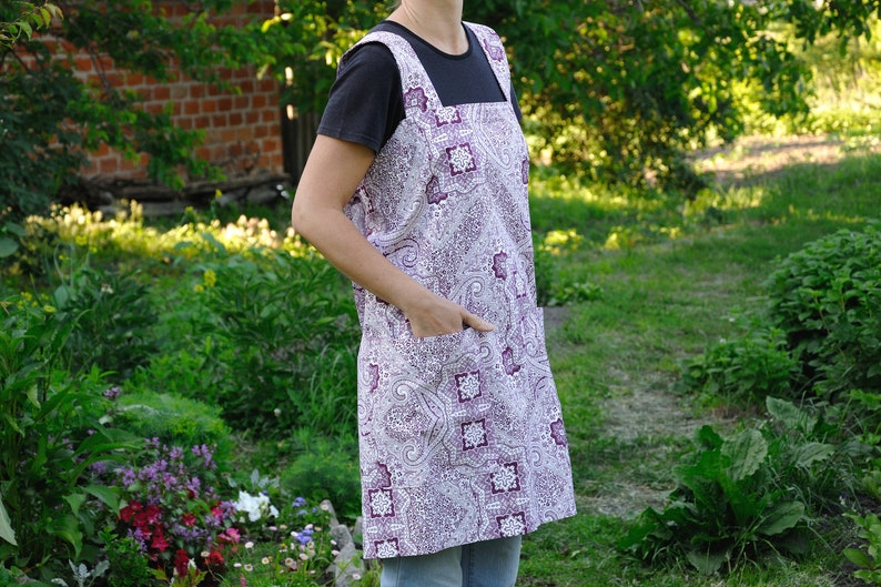 Wife gift for wife Apron dress Square Cross Back Apron Full apron Pinafore Apron No tie apron Cotton apron Kitchen apron Mother gift for mom image 1