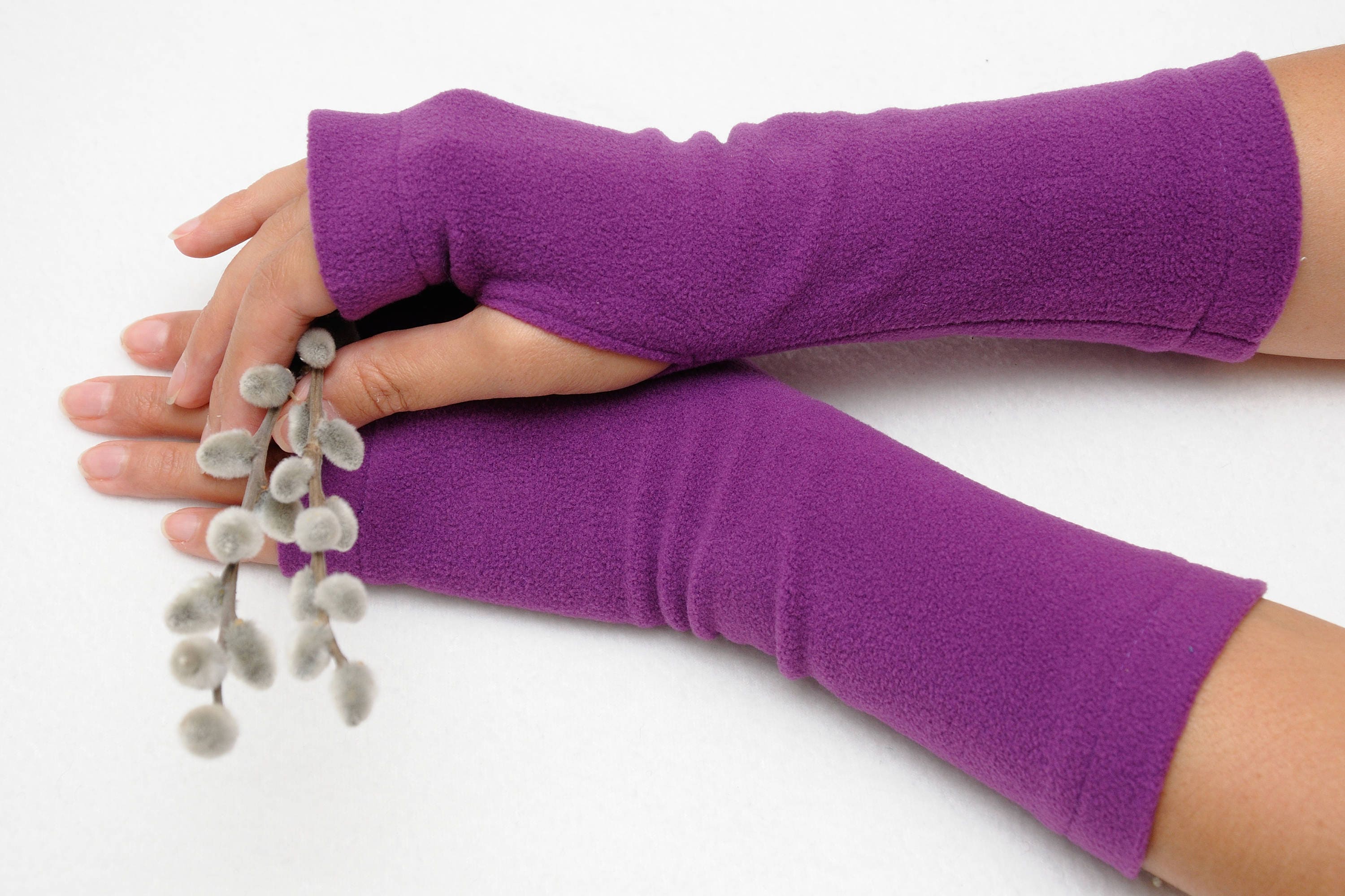 Red Fingerless gloves for women Fleece Soft Wrist warmers Etsy