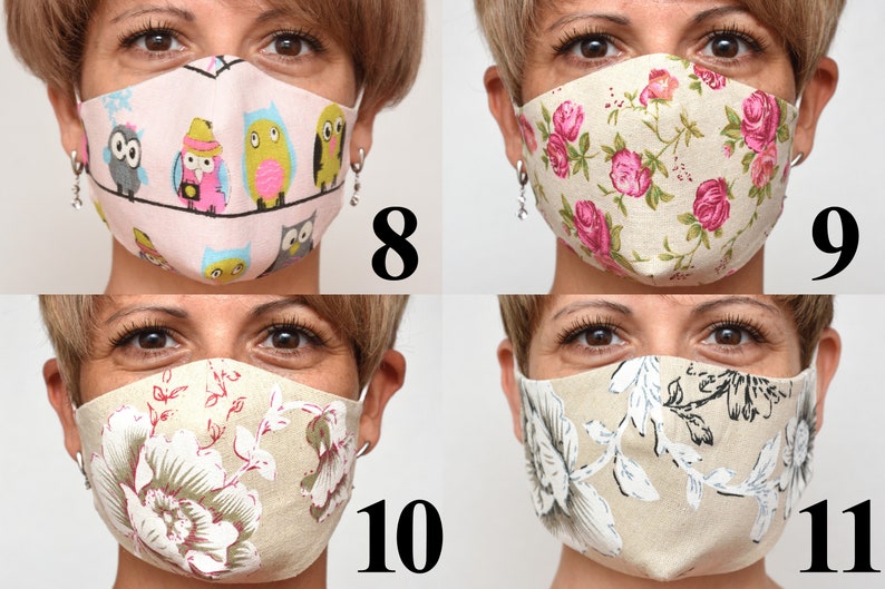 Non Medical Cloth Mask Middle size Fitted Face Mask with Nose wire Reusable Linen Cotton Adults Mask Kids Mask Butterfly Washable Reversible image 6