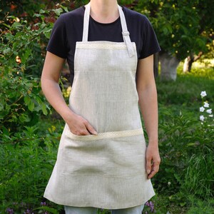 Natural Linen apron Beige Full apron cooking gifts Cooking apron Kitchen apron Pinafore apron wife gift crafter gift new home gift for baker