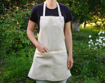 Natural Linen apron Beige Full apron cooking gifts Cooking apron Kitchen apron Pinafore apron wife gift crafter gift new home gift for baker
