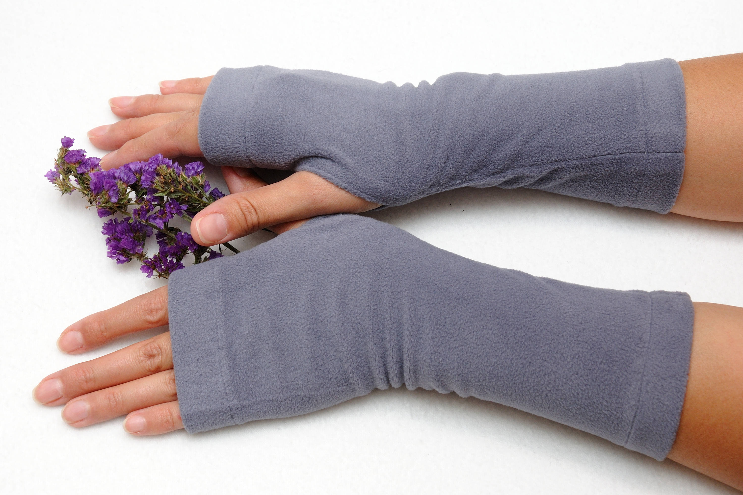 Red Fingerless gloves for women Fleece Soft Wrist warmers Etsy