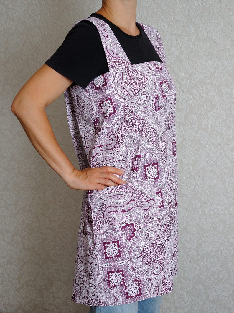 Wife gift for wife Apron dress Square Cross Back Apron Full apron Pinafore Apron No tie apron Cotton apron Kitchen apron Mother gift for mom imagem 8