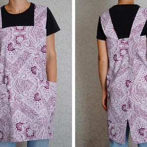 Wife gift for wife Apron dress Square Cross Back Apron Full apron Pinafore Apron No tie apron Cotton apron Kitchen apron Mother gift for mom image 4