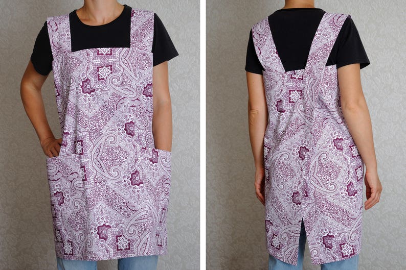 Wife gift for wife Apron dress Square Cross Back Apron Full apron Pinafore Apron No tie apron Cotton apron Kitchen apron Mother gift for mom imagem 4