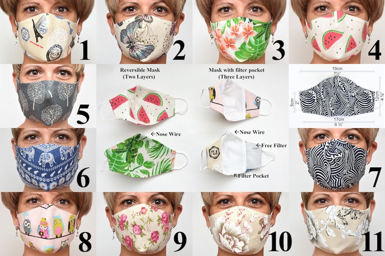 Non Medical Cloth Mask Middle size Fitted Face Mask with Nose wire Reusable Linen Cotton Adults Mask Kids Mask Butterfly Washable Reversible image 1