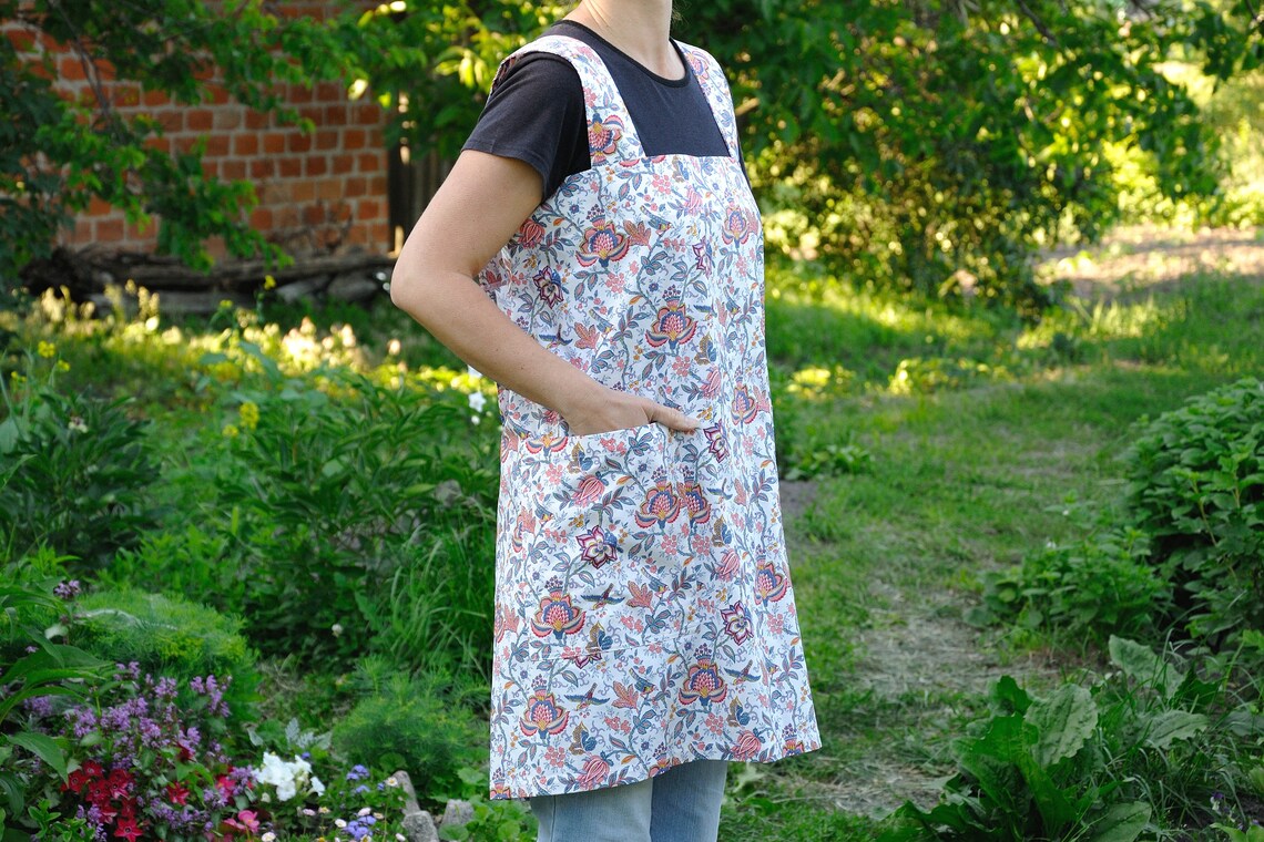 Apron Dress Japanese Square Cross Back Full Apron Pinafore No Etsy