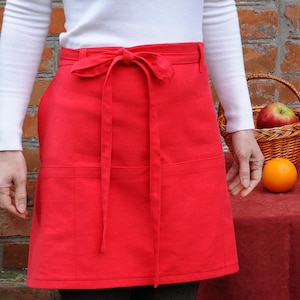 Cafe apron Half apron with pockets Cooking Apron Kitchen Apron Hostess aprons Womens Aprons Chef Gift Red Apron Baking gift idea Waist apron