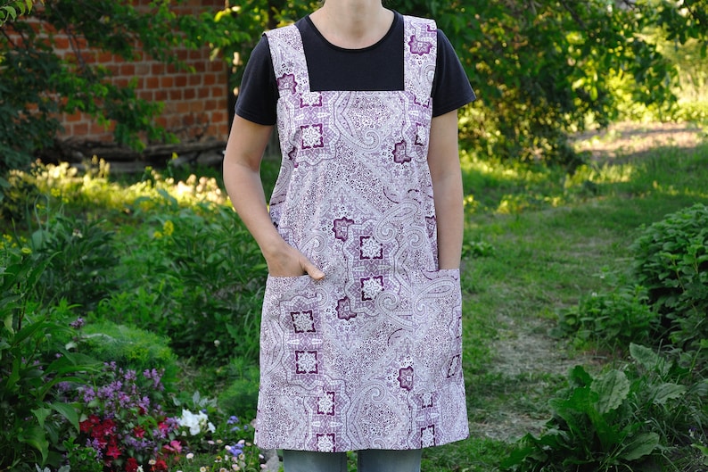 Wife gift for wife Apron dress Square Cross Back Apron Full apron Pinafore Apron No tie apron Cotton apron Kitchen apron Mother gift for mom image 2